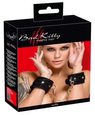 Bad Kitty handboeien zwart fluweel, in de verpakking