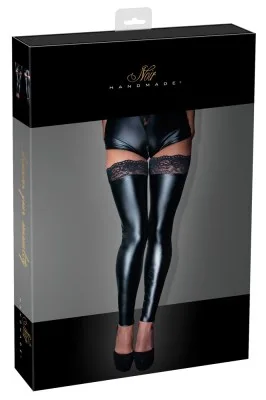 Noir wetlook overknee kousen zwart, in de verpakking