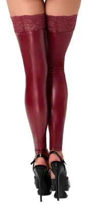 Noir wetlook kousen bordeaux, achterkant