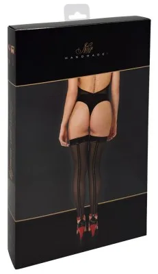 Noir transparante kousen met glitternaad, in de verpakking