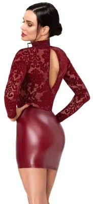 Noir bordeaux minijurk met choker, achterkant