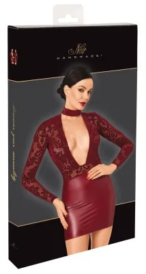 Noir bordeaux minijurk met choker, in de verpakking