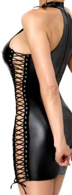 Noir halterjurk met zijveters, tweede detail