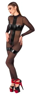 Noir transparante jumpsuit met open kruis, tweede aanzicht