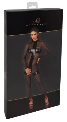 Noir transparante jumpsuit met open kruis, in de verpakking