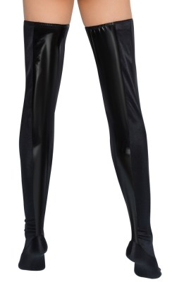 Lak overknee kousen (bedlaarzen) van Black Level, achterkant