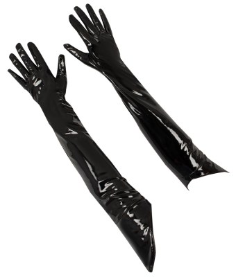 Lange lak handschoenen zwart van Black Level, gedragen