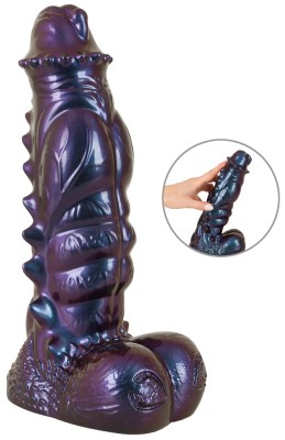 Tech-Zilla Bang fantasy dildo van Beasty Cocks in groen-paarse metallic look